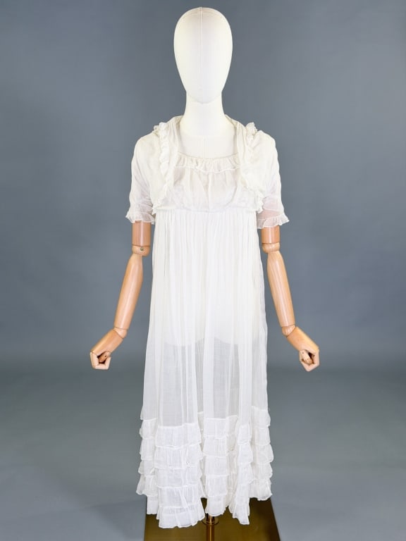 Antique 1910s Does 1810s Empire Waist Cotton Dress (1 of 12)