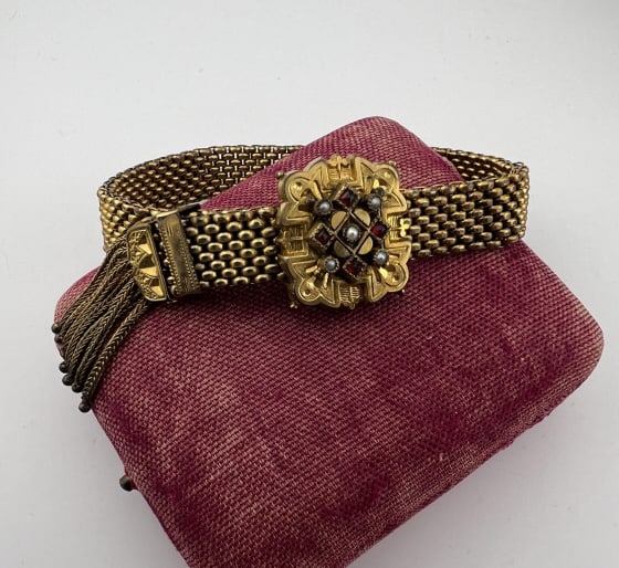 Antique 19th C Gold Filled Slide Bracelet w Tassel (1 of 6)