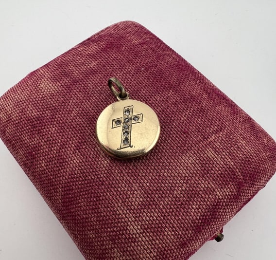 Antique 19th C Gold Filled Locket w Cross Pendant (1 of 5)