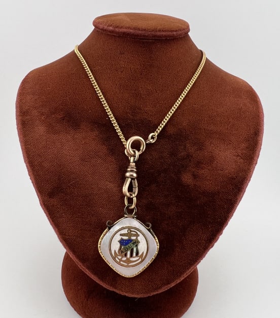 Antique Gold Filled Necklace Chain w Fraternal Fob (1 of 5)