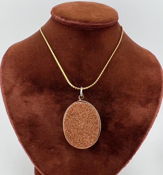 Antique Goldstone Necklace Pendant on Gilt Chain (1 of 4)
