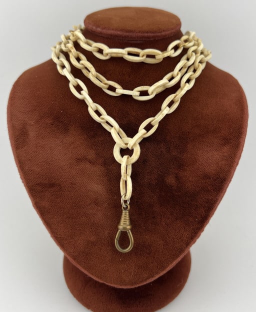 Antique 19th C Carved Bone Link Necklace Chain (1 of 7)
