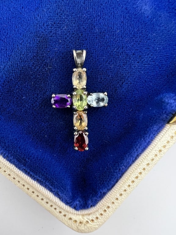 Sterling Silver & Multi Gemstone Cross Pendant (1 of 6)
