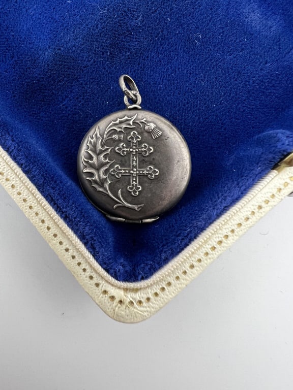 Antique Silver Cross of Lorraine w Thistle Locket (1 of 6)