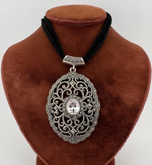 Edwardian Sterling Silver & Marcasite Necklace (1 of 8)