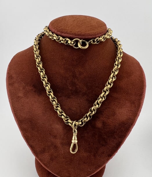 Antique Spiral Entwined Necklace Chain w Dog Clip: Antique Spiral Entwined Link Necklace Chain w Dog Clip & Spring Ring. Measures 19 inches in length.