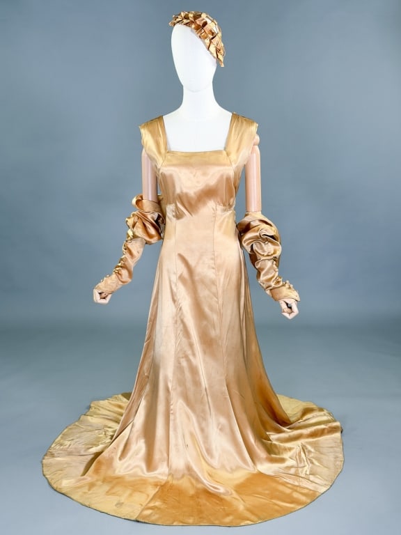 Vintage 1930s Rayon Satin Evening Gown Dress Set (1 of 18)