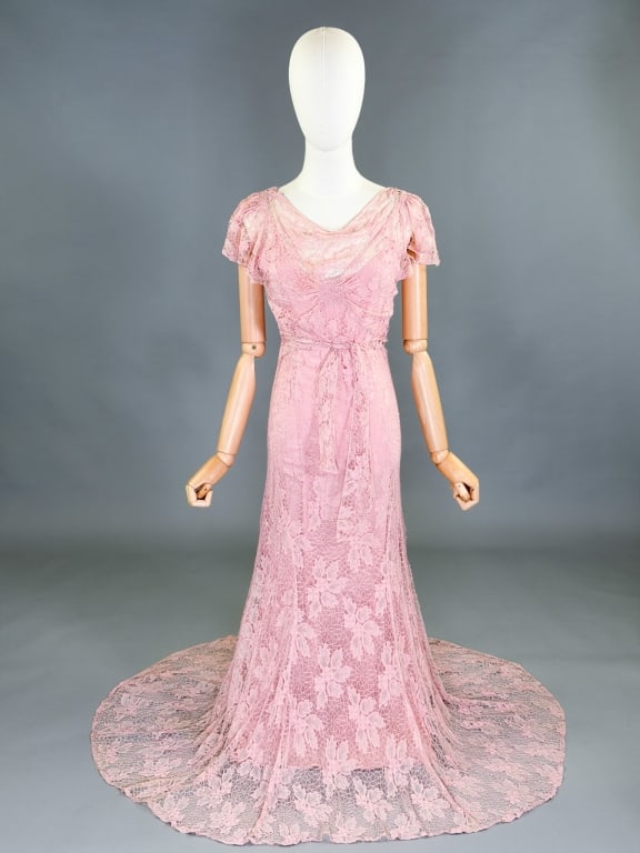 Vintage 1930s Floral Lace Gown Dress (1 of 15)