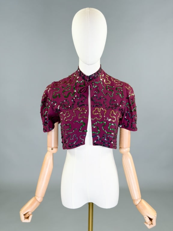 Vintage 1930s Crepe Sequin Bolero Jacket Top (1 of 7)