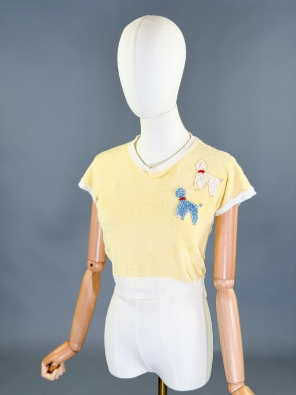 Vintage 1950s Terrycloth Poodle Applique Crop Top