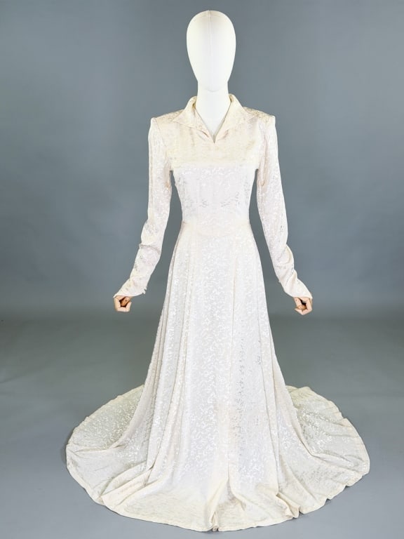 Vintage 1940s Printed Rayon Wedding Bridal Gown (1 of 12)