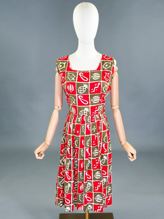 Vintage 1950s Novelty Checkerboard Print Dress