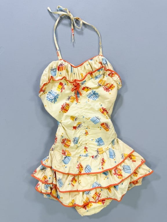 Vintage 1950s Novelty Print Cotton Bathing Suit