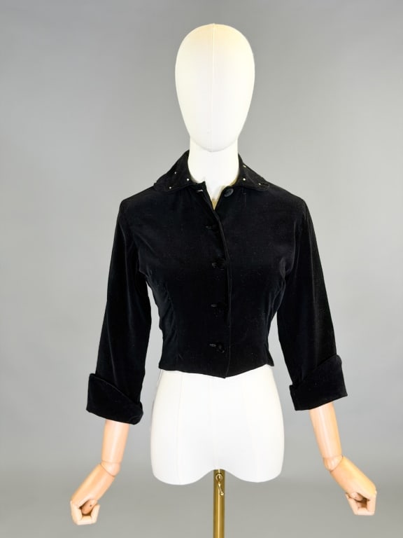 Vintage 1950s Velvet Rhinestone Button Front Shirt (1 of 7)