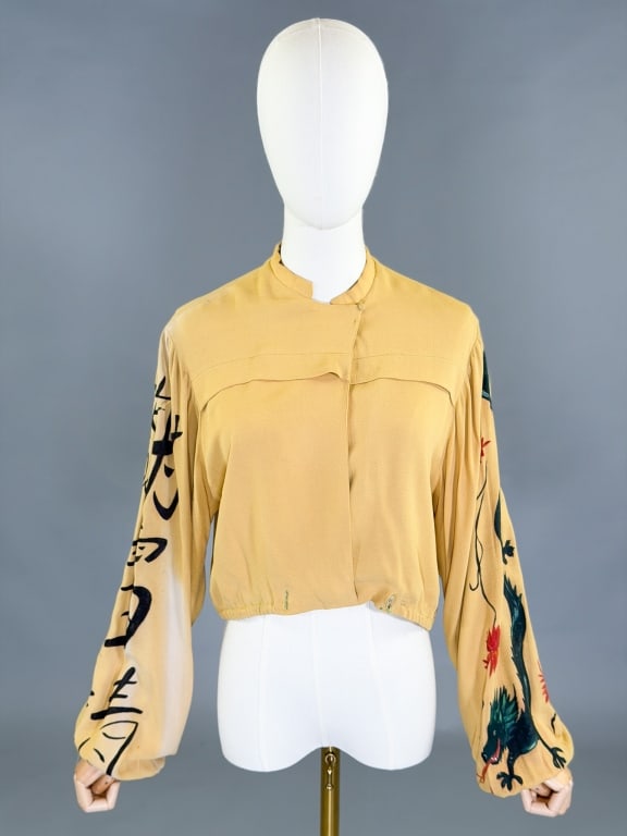 Vintage 1940s Hand Painted Dragon Crepe Blouse (1 of 9)