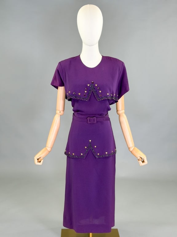 Vintage 1940's Crepe Sequin Beaded Dress (1 of 9)