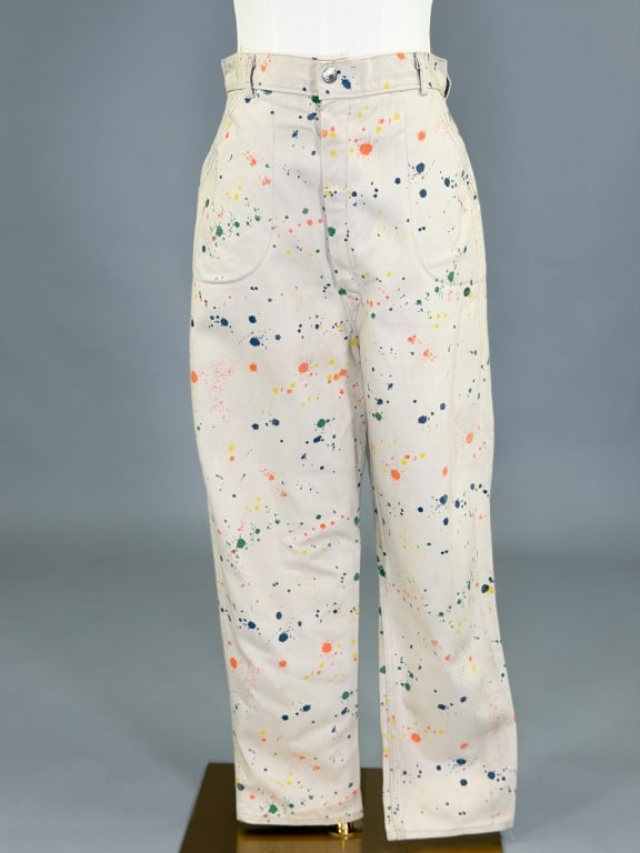 Vintage 1950s Paint Splatter Print Twill Pants (1 of 7)