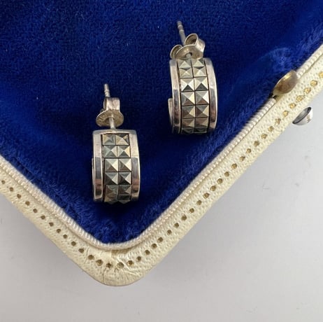 Sterling Silver & Marcasite Studded Hoop Earrings (1 of 6)