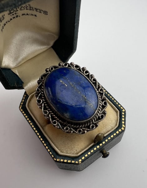 Native American Sterling Silver Lapis Lazuli Ring: Native American Sterling Silver Lapis Lazuli Ring. Acid tests for sterling silver. Ring size 7
