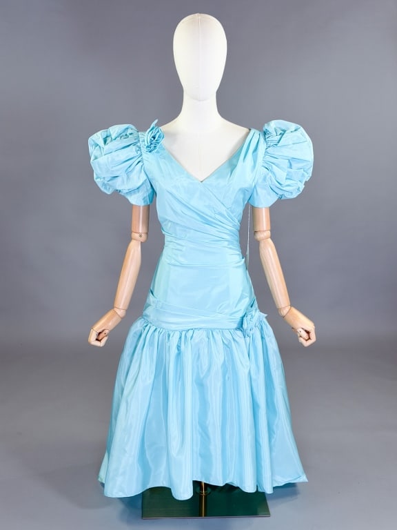 Vintage 1980s Ruched Taffeta Drop Waist Prom Dress (1 of 8)