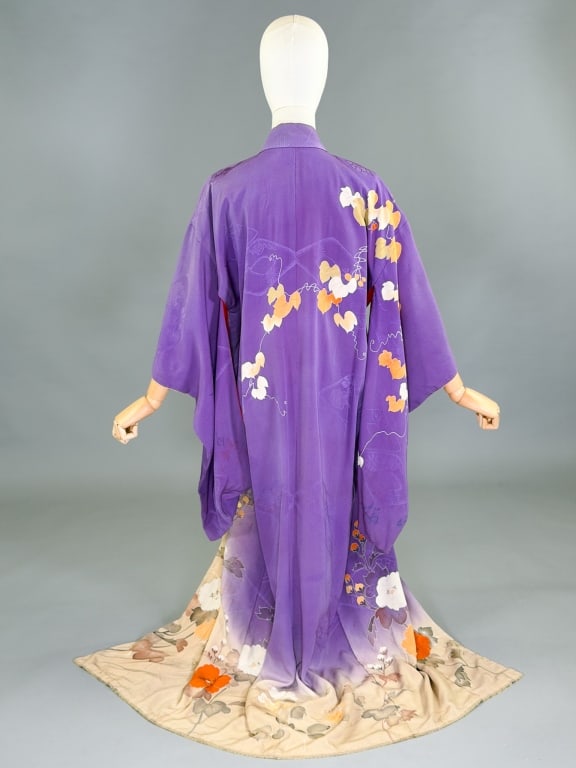 Vintage Floral Print Silk Kimono Robe Jacket (1 of 15)