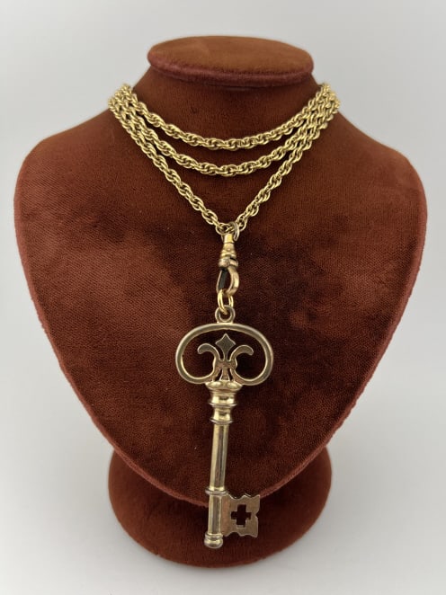 Vintage Rope Twist Necklace Chain w Dog Clip & Key (1 of 6)