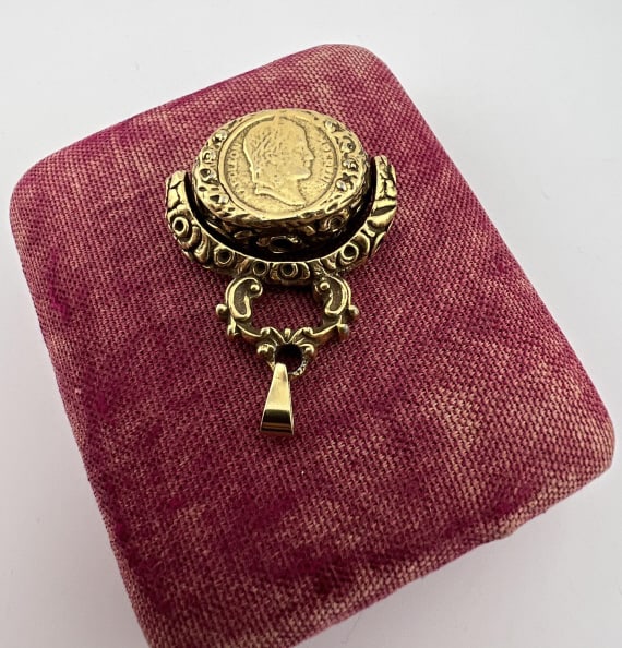 Vintage Spinner Fob Pendant w Napoleon Portrait