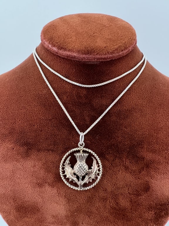 Italian Sterling Necklace Chain w Scottish Thistle (1 of 6)