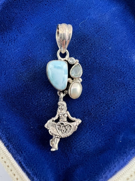 Sterling Silver Larimar & Mabe Pearl Pendant (1 of 6)