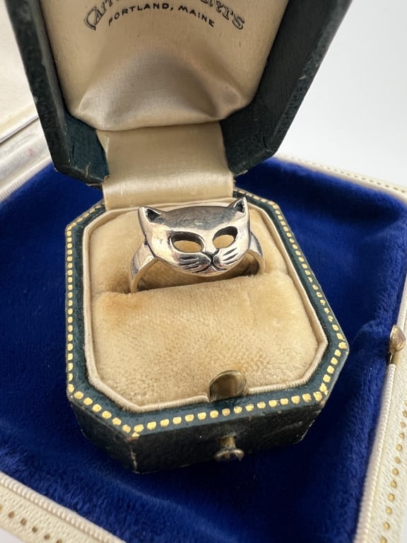 Vintage Sterling Silver Figural Cat Ring - 2