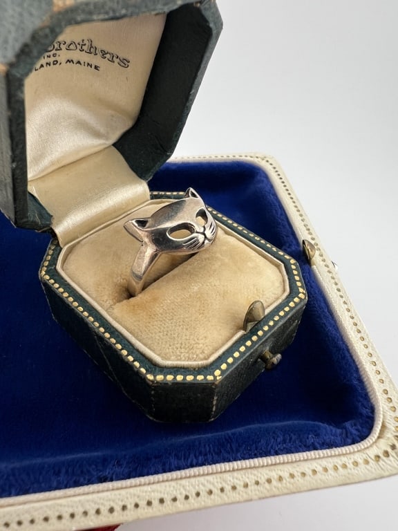 Vintage Sterling Silver Figural Cat Ring - 3