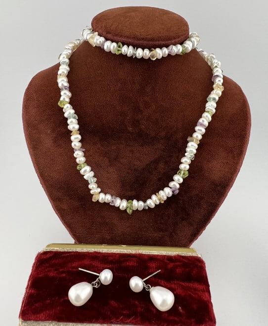 Baroque Pearl & Gemstone Necklace Strand & Earring (1 of 6)