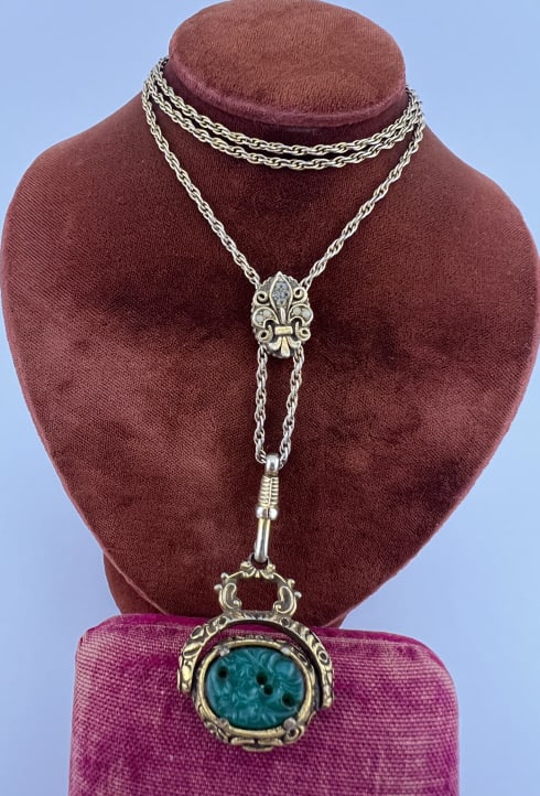 Vintage Necklace Chain w Fleur de Lis Slide & Fob (1 of 7)