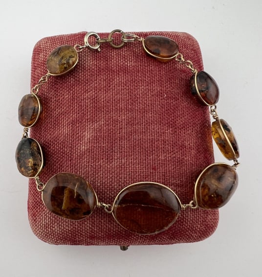 Antique Wire Wrap Baltic Amber Panel Bracelet (1 of 6)