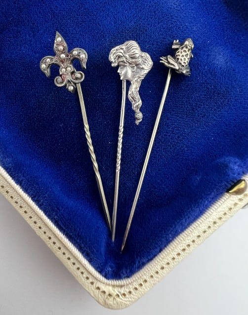 Three Antique Sterling / Silver Figural Stick Pins (1 of 6)