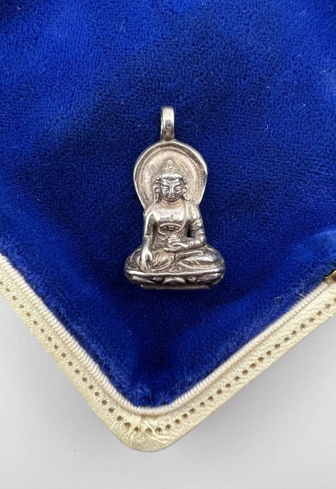 Sterling Seated Buddha on Lotus Flower Pendant