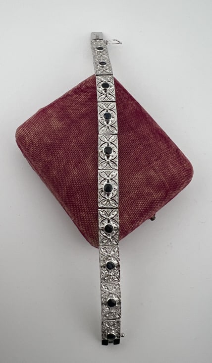 Rhodium Over Sterling Sapphire Panel Bracelet (1 of 9)
