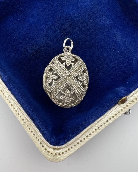 Sterling Silver & Diamond Locket Necklace Pendant (1 of 7)