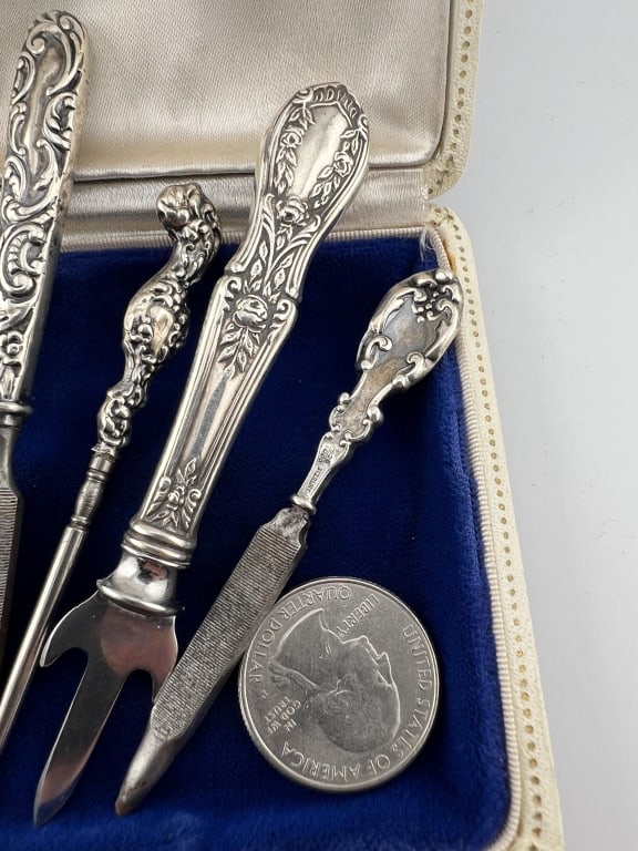 Five Antique Sterling Silver Handle Vanity Tools - 2