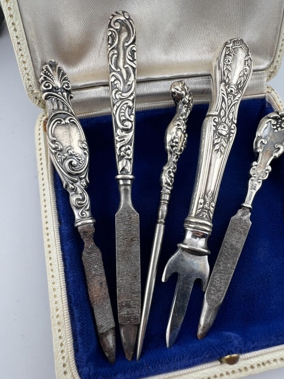 Five Antique Sterling Silver Handle Vanity Tools - 7