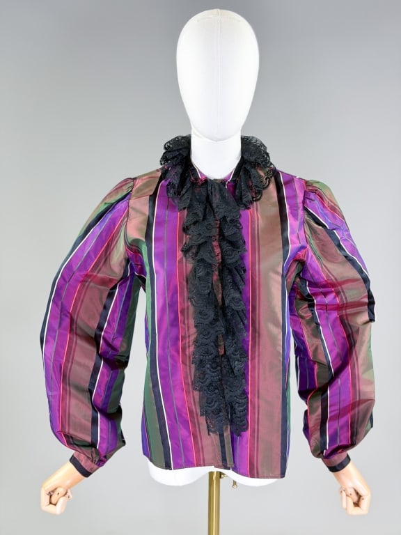 Vintage 1970s Oscar De La Renta Silk Stripe Shirt (1 of 6)