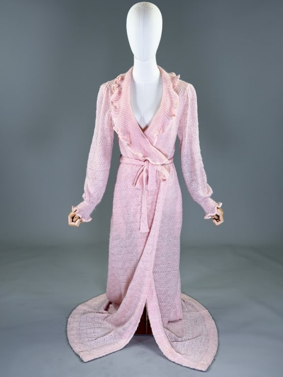 Vintage 1970s Christian Dior Knit Ruffle Robe Coat (1 of 9)