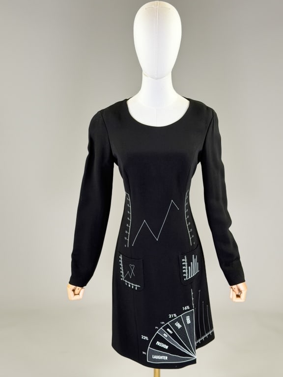 Vintage Moschino Crepe Graph Chart Print Dress (1 of 7)