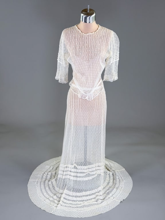 Antique Edwardian 1900s Net Polka Dot Tea Lawn Set (1 of 10)