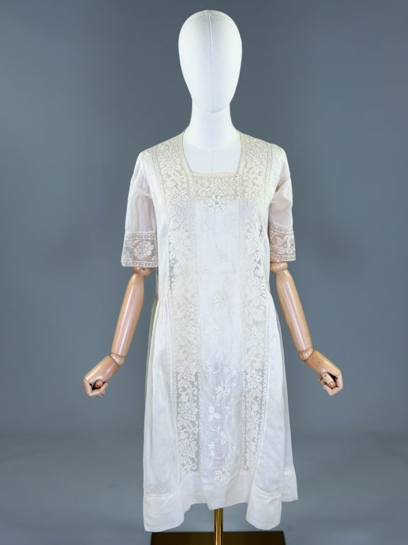 Antique Edwardian 1910s Cotton Lace Shift Dress (1 of 10)