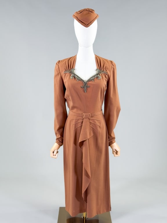 Vintage 1940s Adele Simpson Beaded Crepe Dress (1 of 13)