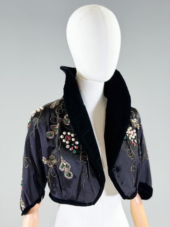Vintage 1950s Satin Velvet Embellished Bolero (1 of 6)