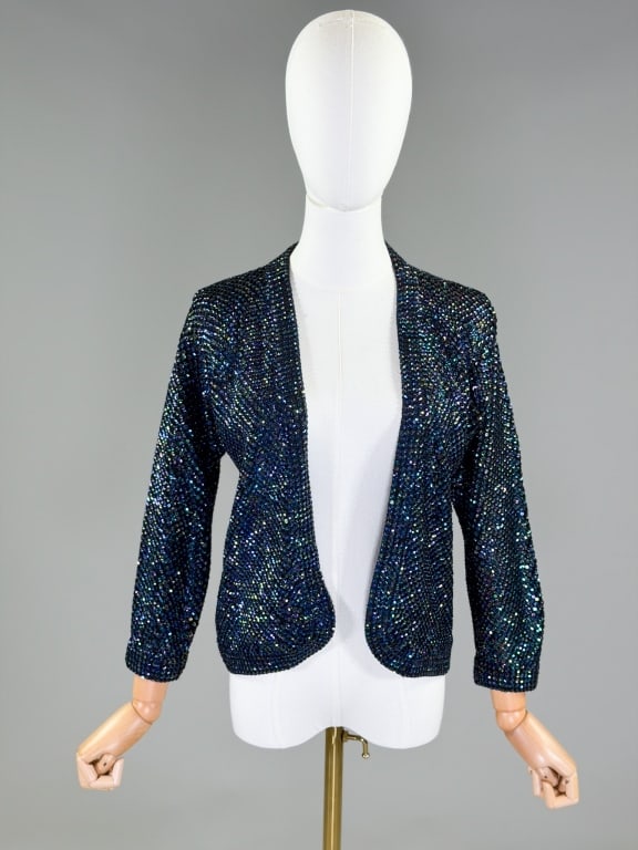 Vintage 1950s Wool Knit Sequin Cardigan Sweater (1 of 8)