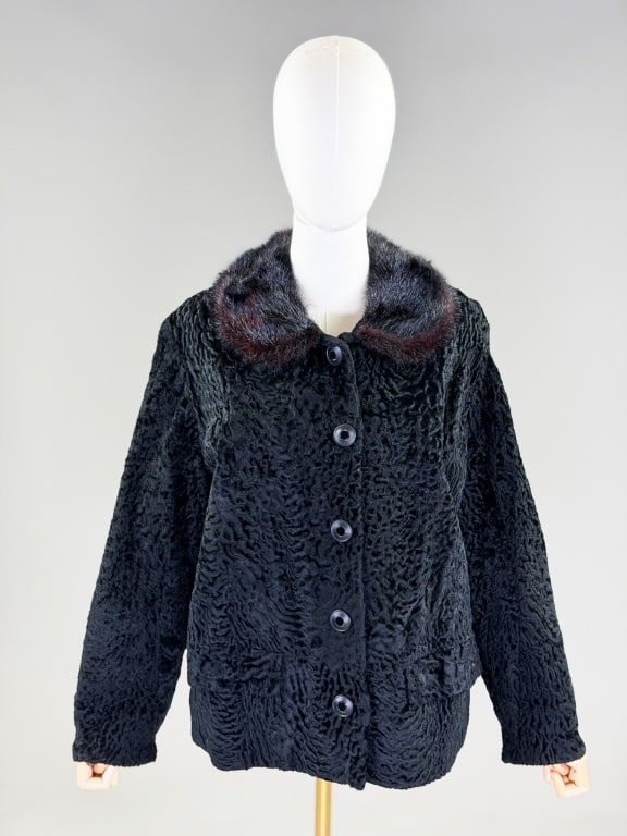 Vintage 1950s Astrakhan Lamb Fur Mink Trim Coat (1 of 7)
