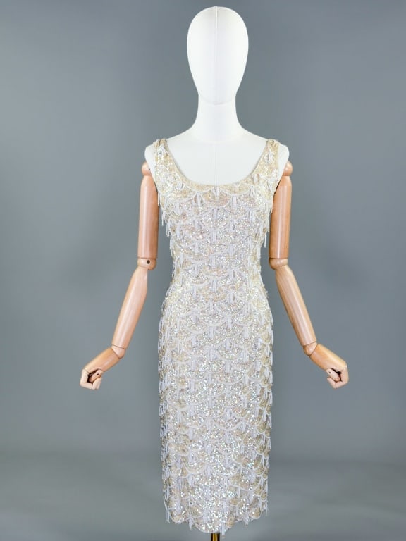 Vintage 1950s Sequin Fringe Beaded Wiggle Dress (1 of 9)